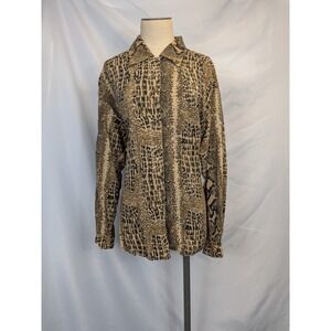 S.L.B. by Sunny Leigh Women's Large Tan Brown Snakeskin Animal Print Button Up